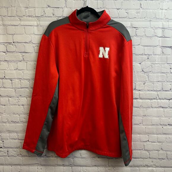 Fanatics University of Nebraska Quarter Zip Red Gray Sweater XL Team Spirit FLAW - Picture 1 of 8